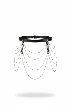 Black Women's Belt Leather with Multilayer Chain Detail - APFT921
