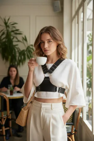 Black Women's Belt Body Accessory with Stud Detail - APFT936