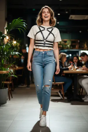 Black Women's Belt Leather Multi-Strap Body Accessory - APFT955