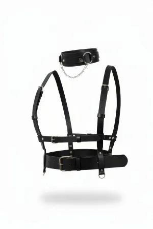 Black Women's Belt Leather Body Corset with Buckle - APFT959