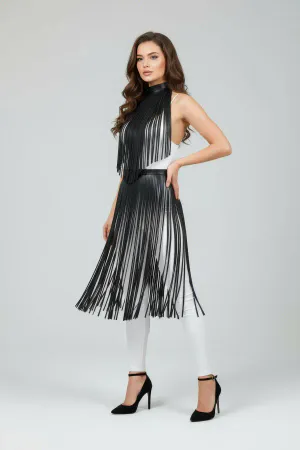 Black Skirt Leather Stripe Detailed Skirt High Waist Skirt - APFT997