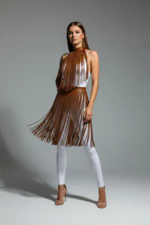 Brown Skirt Tassel Detailed Skirt High Waist Skirt - APFT997