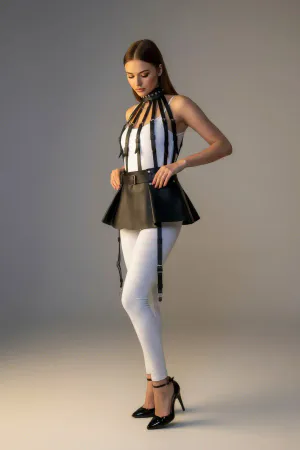 Black Skirt Faux Leather Skirt Flared Mini Skirt - APFT998