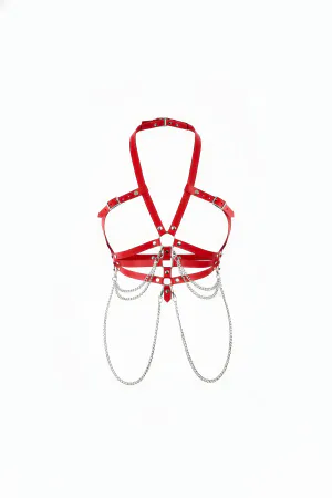 Red Women's Belt Chain Detailed Leather Body Accessory - APFT9