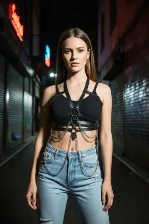 Black Women's Belt Chain Detailed Leather Body Belt - APFT9