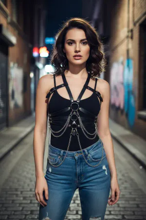 Black Women's Belt Chain Detailed Leather Body Belt - APFT9