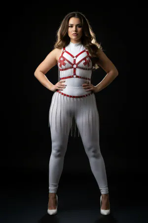 Plus Size White Skirt Leather Body Accessory with Chain Detail - APFT496