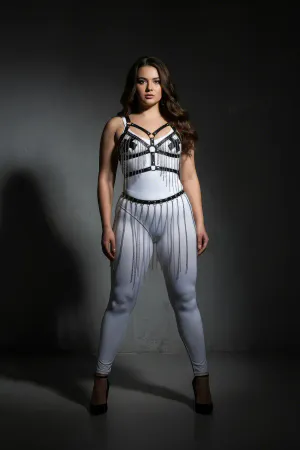 Plus Size Black Leather Skirt with Chain Detail Outfit Accessory - APFT496