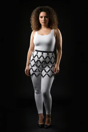 Plus Size Black Leather Skirt Ring Detailed Mesh Patterned Harness Accessory - APFT696