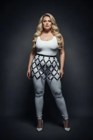 Plus Size Black Leather Skirt Ring Detailed Mesh Patterned Harness Accessory - APFT696