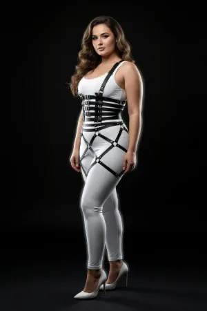 Plus Size Black Leather Skirt Harness Ring Detailed Fantasy Body Accessory - APFT785