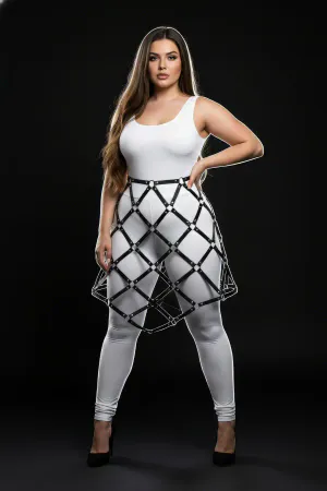 Plus Size Black Leather Cage Design Harness Skirt - APFT982