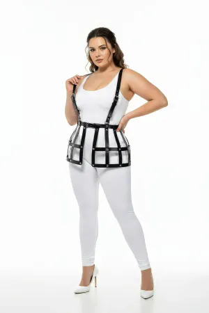 Plus Size Black Skirt with Leather Harness Cage Detail - APFT983