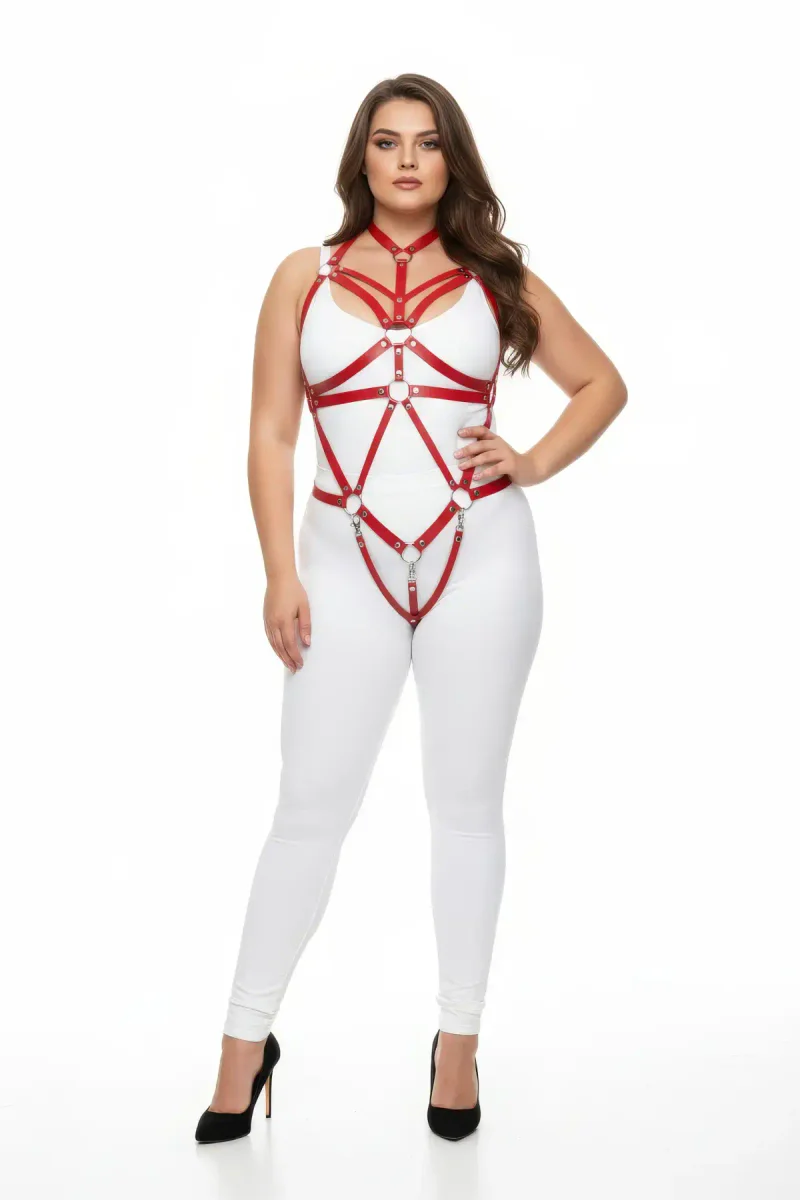 Plus Size Red Body Harness Set - Adjustable Strap Design