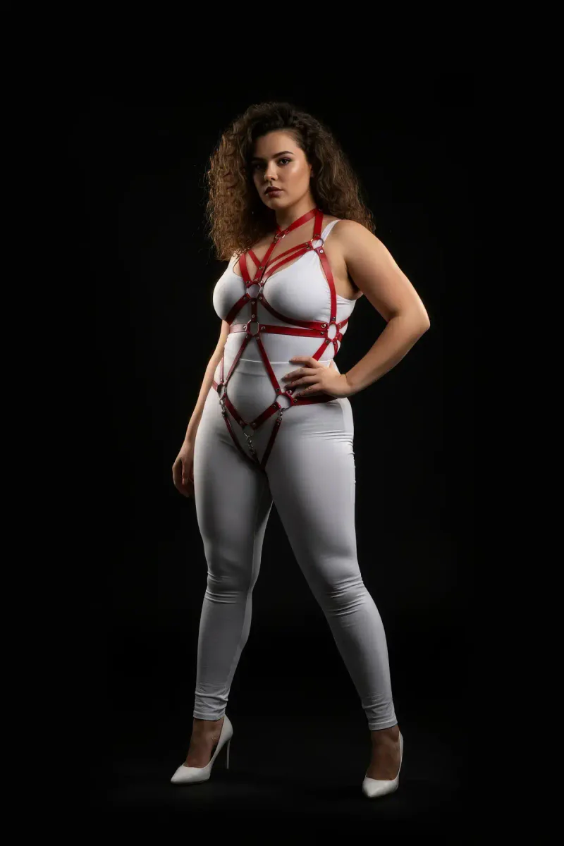 Plus Size Red Body Harness Set - Adjustable Strap Design