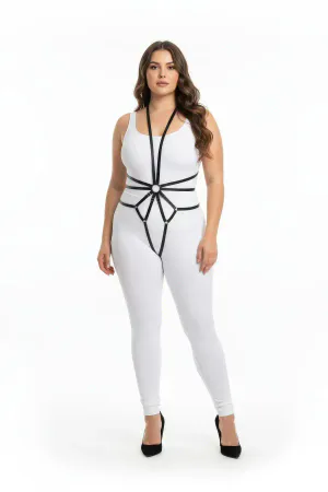Plus Size Body Harness for Women - Adjustable Black Leather