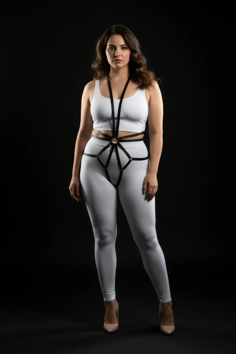 Plus Size Body Harness for Women - Adjustable Black Leather