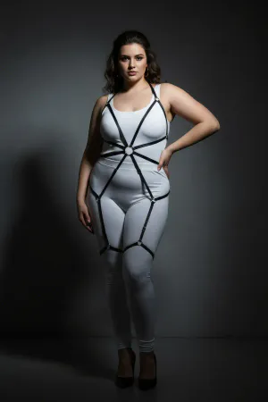 Plus Size Black Women's Harness Fancy Accessory with Rubber Garter - APFT360