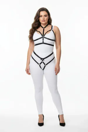 Plus Size Black Women's Rubber Harness Set with Ring Detail - APFT362