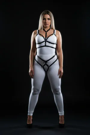 Plus Size Black Women's Rubber Harness Set with Ring Detail - APFT362