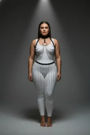 Plus Size Black Women's Harness Suit Sexy Leather with Chain Detail - APFT462