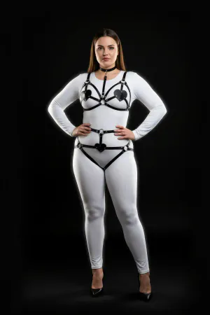 Plus Size Black Women's Leather Harness Set with Heart Detail Fancy Accessory - APFT467