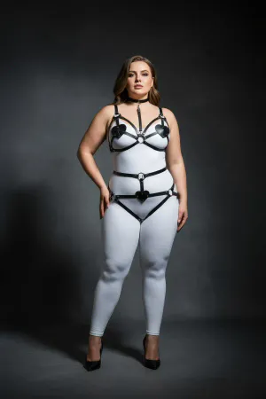 Plus Size Black Women's Leather Harness Set with Heart Detail Fancy Accessory - APFT467
