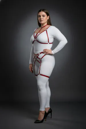 Plus Size Red Women's Leather Fantasy Harness Set with Garter - APFT507