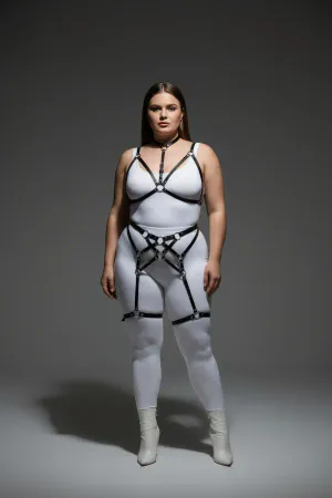Plus Size Black Women's Harness Set Full Body Ring Detailed Body Accessory - APFT507