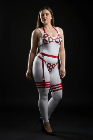 Plus Size Red Women's Leather Harness Set Ring Detailed Garter Fancy Accessory - APFT530