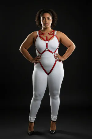 Plus Size Red Women's Harness Set Leather Fancy Accessory with Ring Detail - APFT706