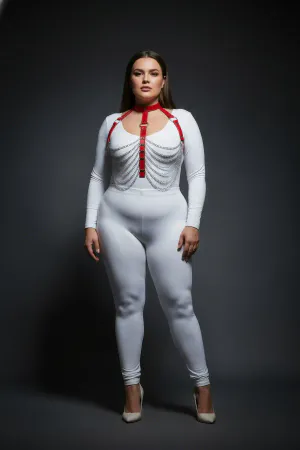 Plus Size Red Women's Harness Suit Chain Detailed Leather Body Accessory - APFT721