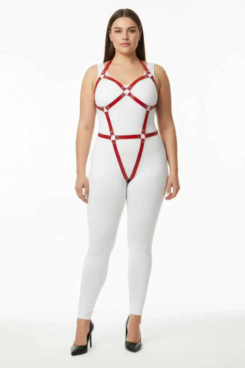 Plus Size Red Full Body Harness for Women - Adjustable Fashion Accessory