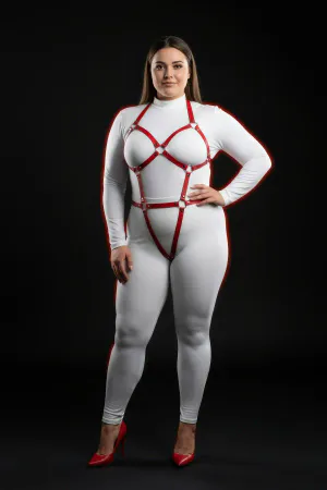 Plus Size Red Women's Harness Suit Full Body Leather Fantasy Accessory - APFT759