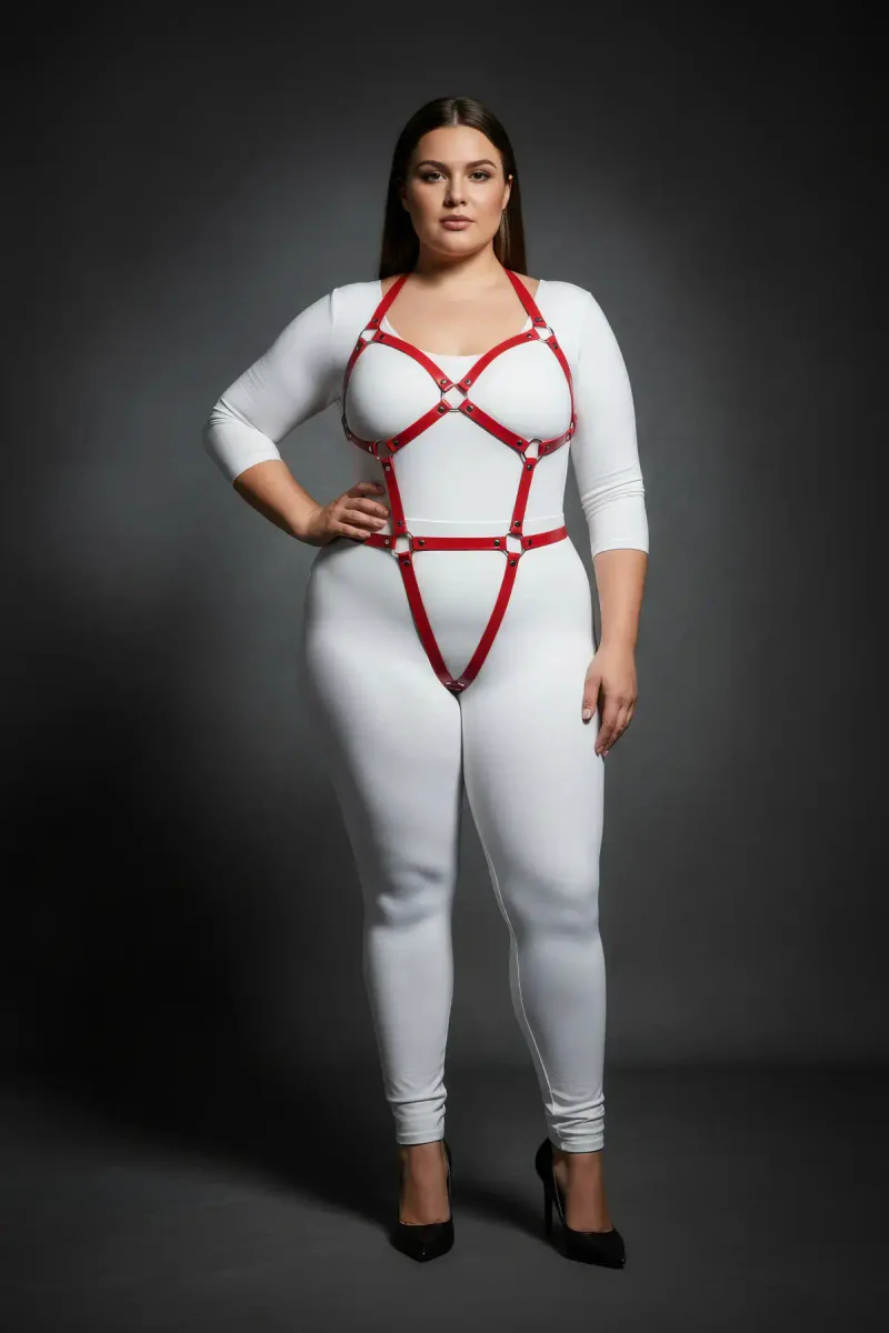 Plus Size Red Full Body Harness for Women - Adjustable Fashion Accessory