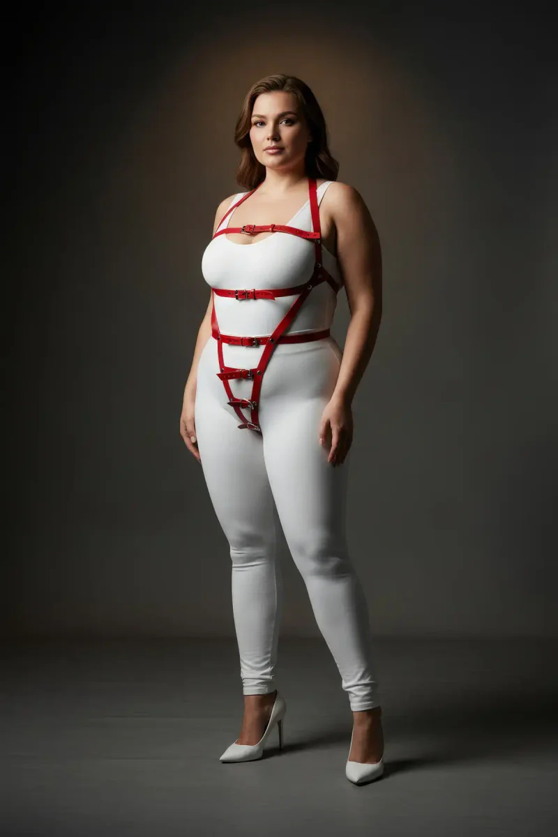 Adjustable Red Leather Body Harness for Women – Statement Piece