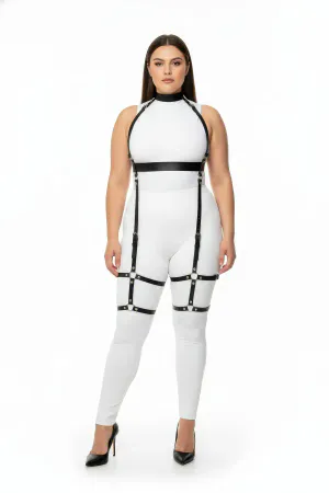 Plus Size Black Women's Leather Full Body Harness Set Stylish Body Accessory - APFT864