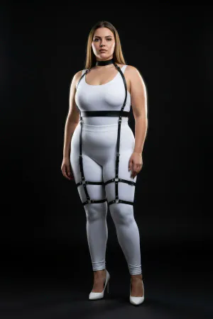 Plus Size Black Women's Leather Full Body Harness Set Stylish Body Accessory - APFT864
