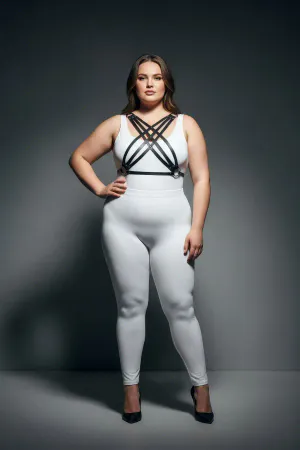 Plus Size Black Women's Leather Look Harness Set Adjustable Body Accessory - APFT867