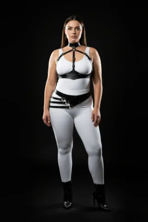 Plus Size Black Women's Leather Harness Suit Body Belt Detailed Fancy Accessory - APFT1139