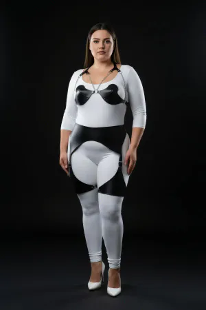 Plus Size Black Women's Harness Set with Chain and Garter Detail - APFT1220