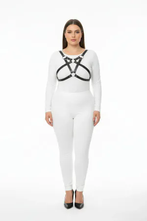 Plus Size Black Women's Harness Set with Ring Detail, Stylish Fancy Accessory - APFT1239