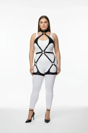 Plus Size Black Women's Leather Full Body Harness Suit Casual and Fancy Combination Accessory - APFT1331