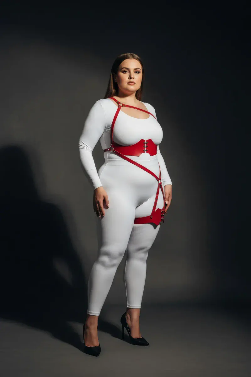 Plus Size Red Leather Harness - Adjustable Body Accessory