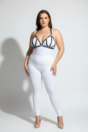 Plus Size Black Women's Leather Bra Harness Set Stylish Accessory - APFT111