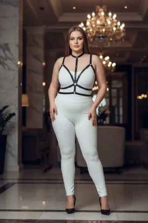 Plus Size Black Women's Harness Set with Rubber Ring Detail Fancy Accessory - APFT137