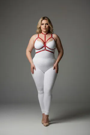 Plus Size Red Women's Rubber Harness Set Adjustable Stylish Body Accessory - APFT143