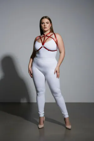 Plus Size Red Women's Harness Set Ring Detailed Rubber Fancy Accessory - APFT166