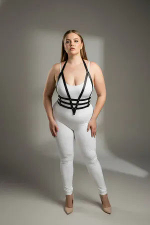 Large Size Black Women's Leather Harness Set Adjustable Aesthetic Design - APFT237