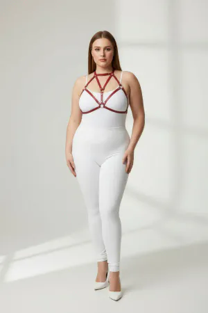 Plus Size Red Women's Leather Harness Set Stylish Body Accessory with Ring Detail - APFT244